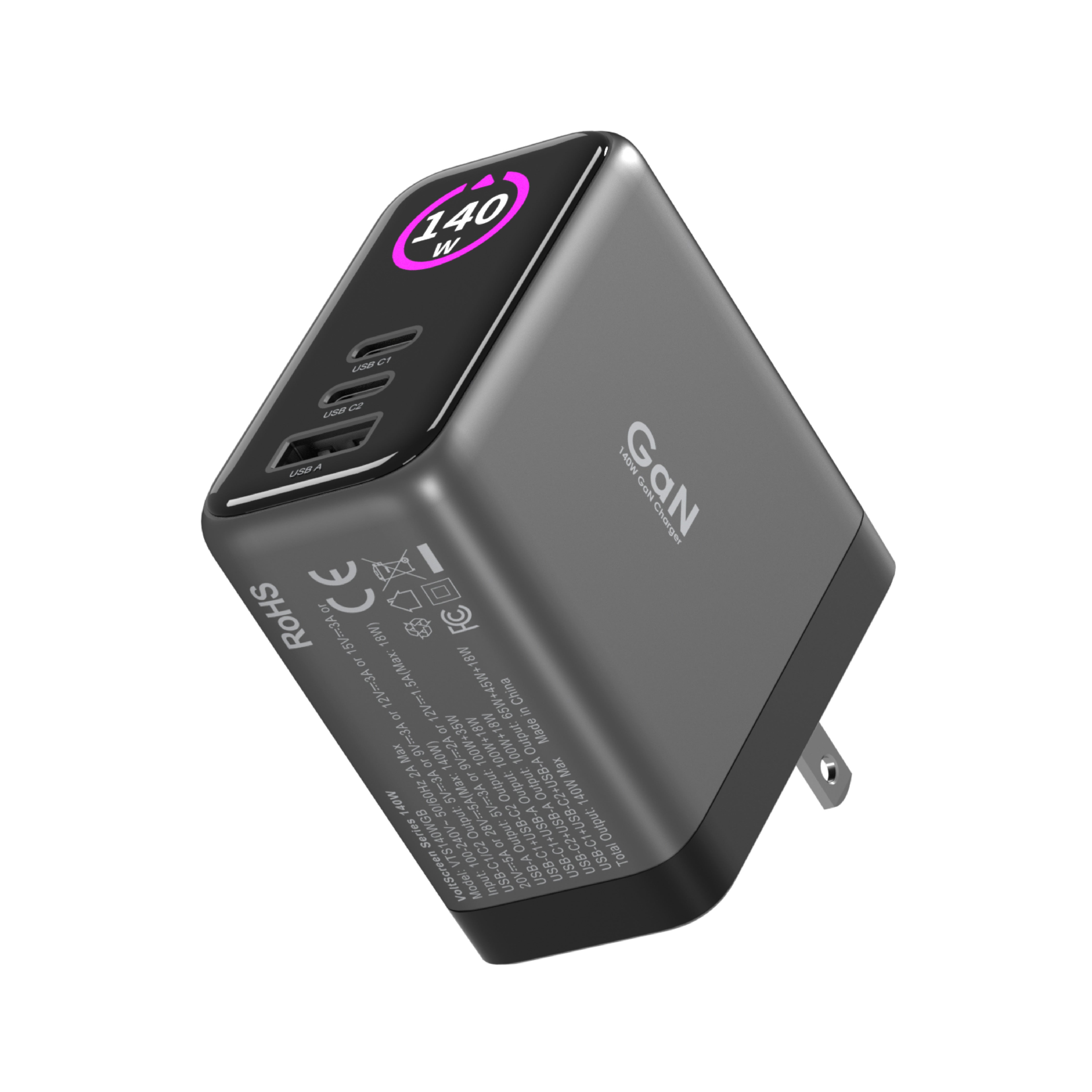 LZEL 140W GaN Travel Charger with 3-Port PD Digital Display & UK/EU/AU Plugs | Gray/Black LZEL 140W GaN Travel Charger with 3-Port PD Digital Display & UK/EU/AU Plugs | Gray/Black